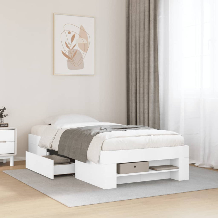 Bedframe bewerkt hout wit 90x190 cm