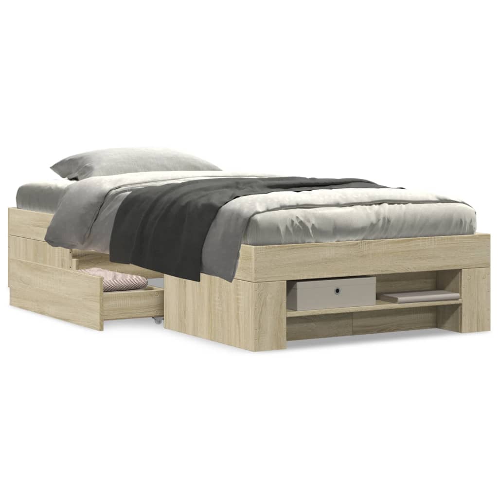 Bedframe bewerkt hout sonoma eikenkleurig 90x190 cm