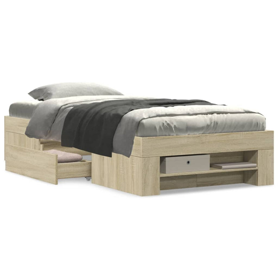 Bedframe bewerkt hout sonoma eikenkleurig 90x190 cm