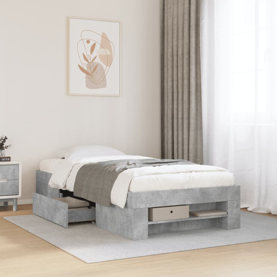 Bedframe bewerkt hout betongrijs 90x190 cm
