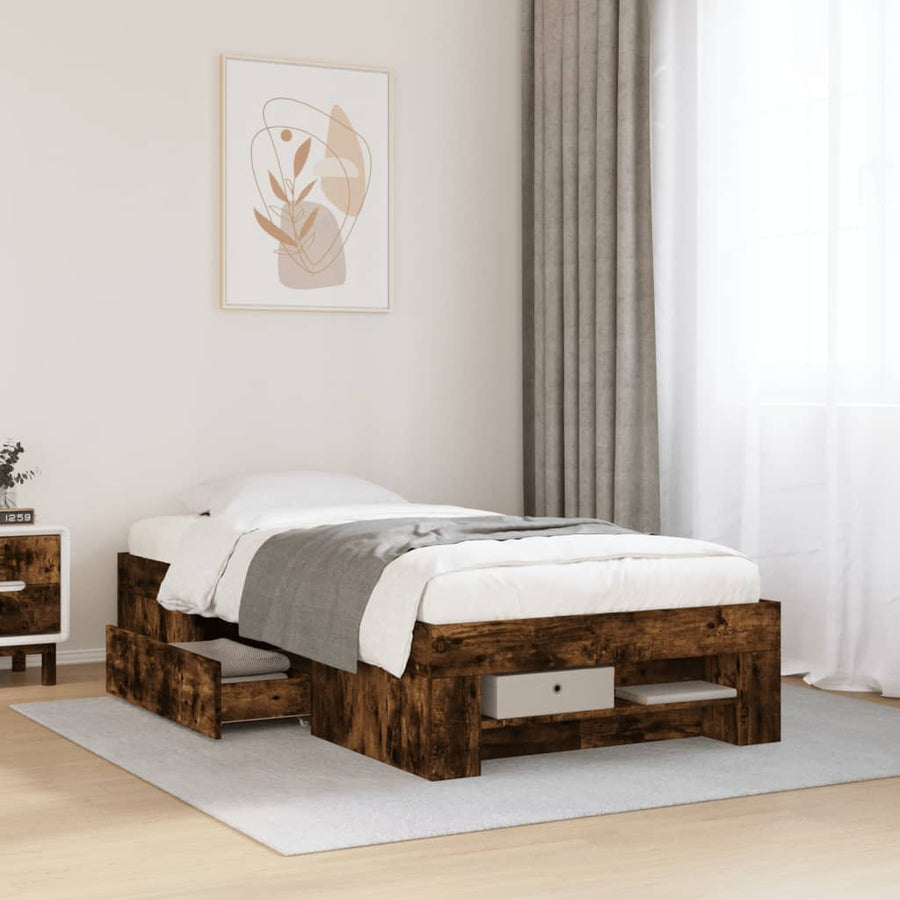 Bedframe bewerkt hout gerookt eikenkleurig 90x190 cm