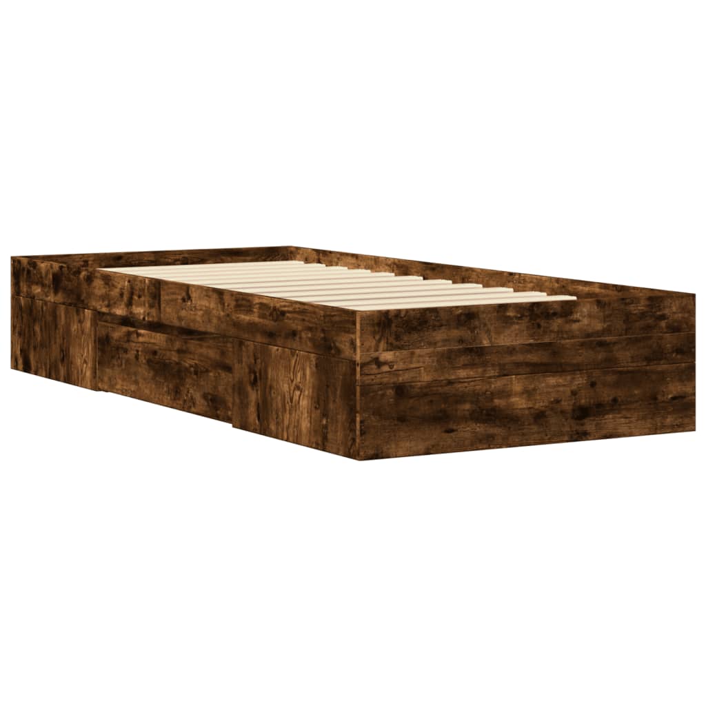 Bedframe bewerkt hout gerookt eikenkleurig 90x190 cm
