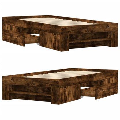 Bedframe bewerkt hout gerookt eikenkleurig 90x190 cm
