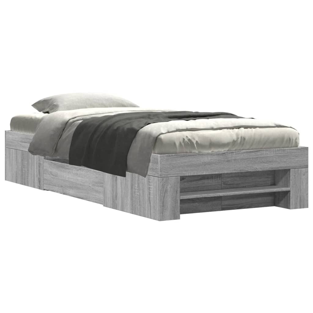 Bedframe bewerkt hout grijs sonoma eikenkleurig 90x190 cm