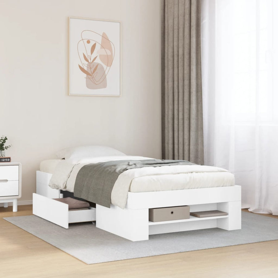 Bedframe bewerkt hout wit 75x190 cm