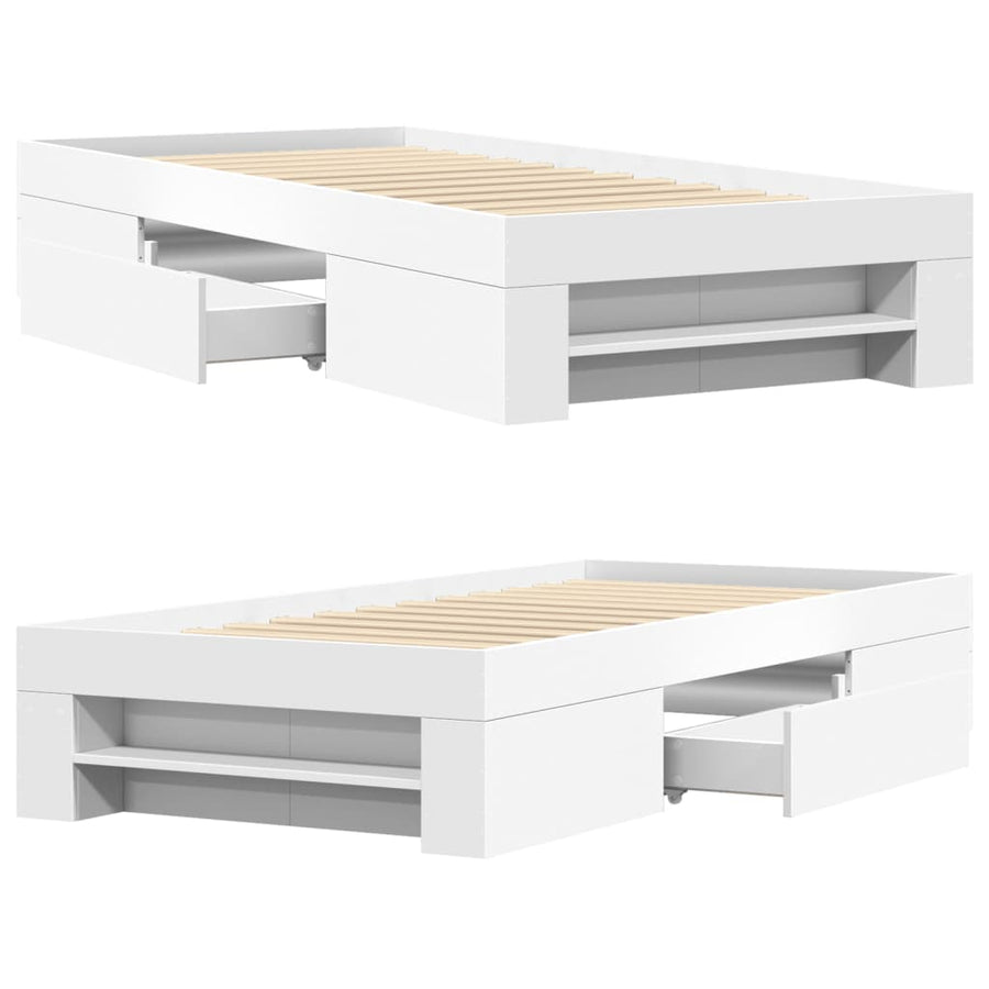 Bedframe bewerkt hout wit 75x190 cm