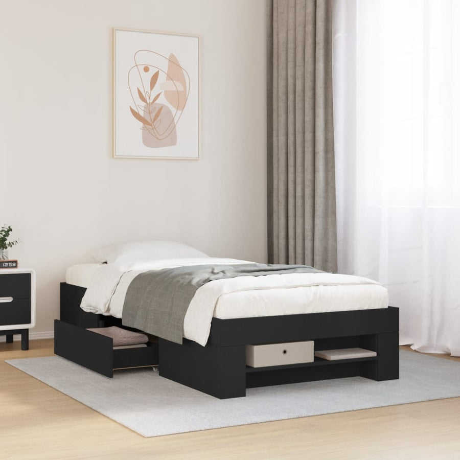 Bedframe bewerkt hout zwart 75x190 cm