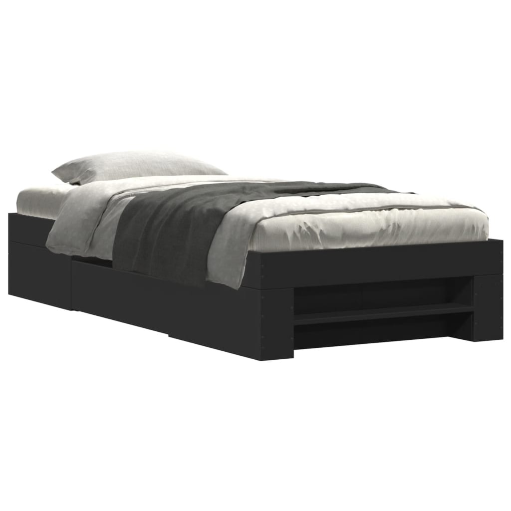 Bedframe bewerkt hout zwart 75x190 cm