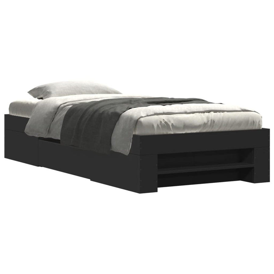 Bedframe bewerkt hout zwart 75x190 cm