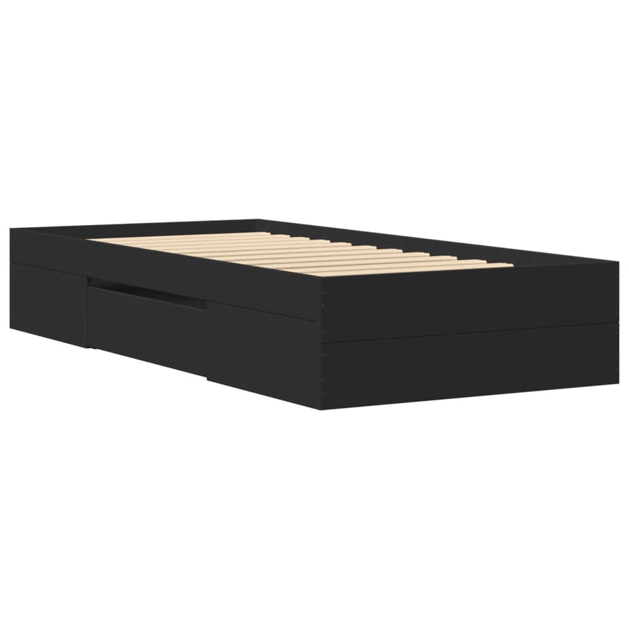 Bedframe bewerkt hout zwart 75x190 cm
