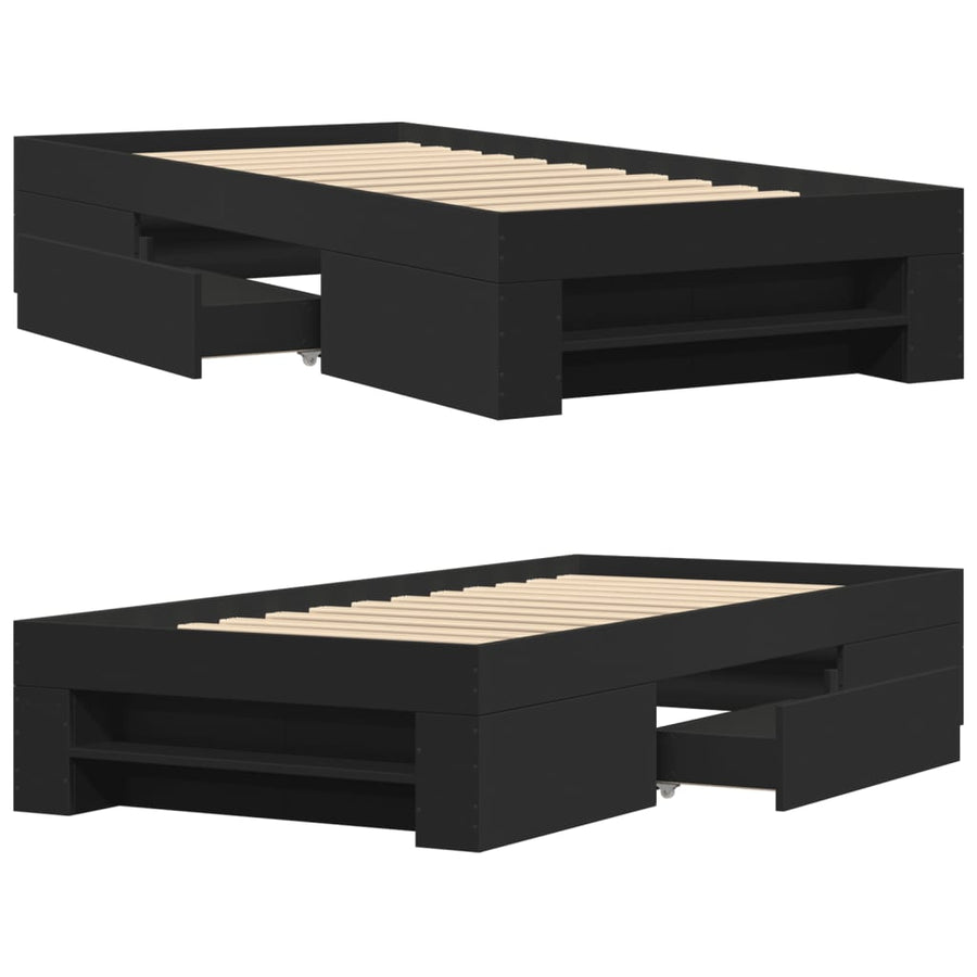 Bedframe bewerkt hout zwart 75x190 cm