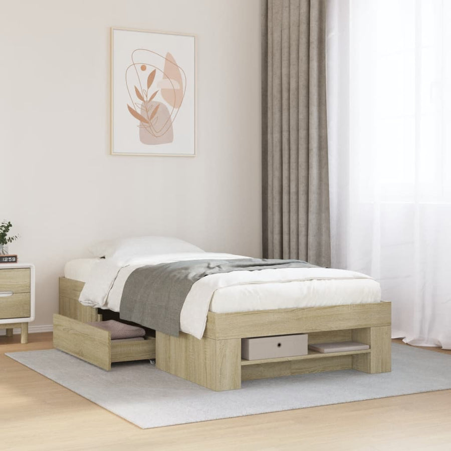 Bedframe bewerkt hout sonoma eikenkleurig 75x190 cm