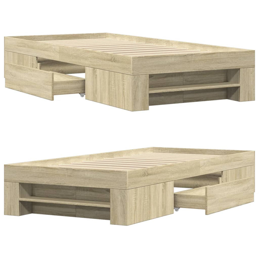 Bedframe bewerkt hout sonoma eikenkleurig 75x190 cm