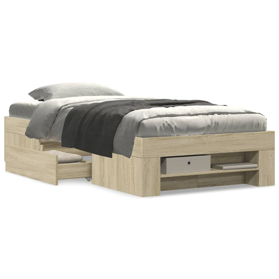 Bedframe bewerkt hout sonoma eikenkleurig 75x190 cm