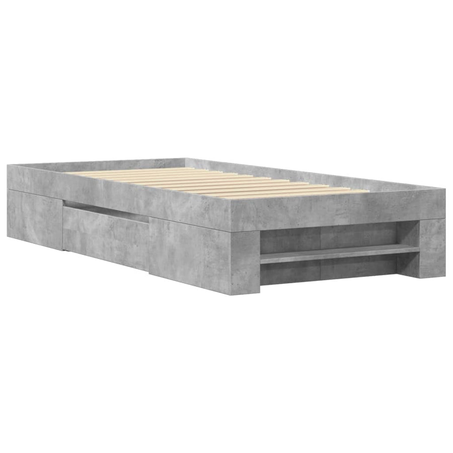 Bedframe bewerkt hout betongrijs 75x190 cm