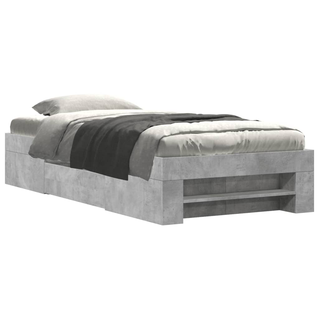 Bedframe bewerkt hout betongrijs 75x190 cm