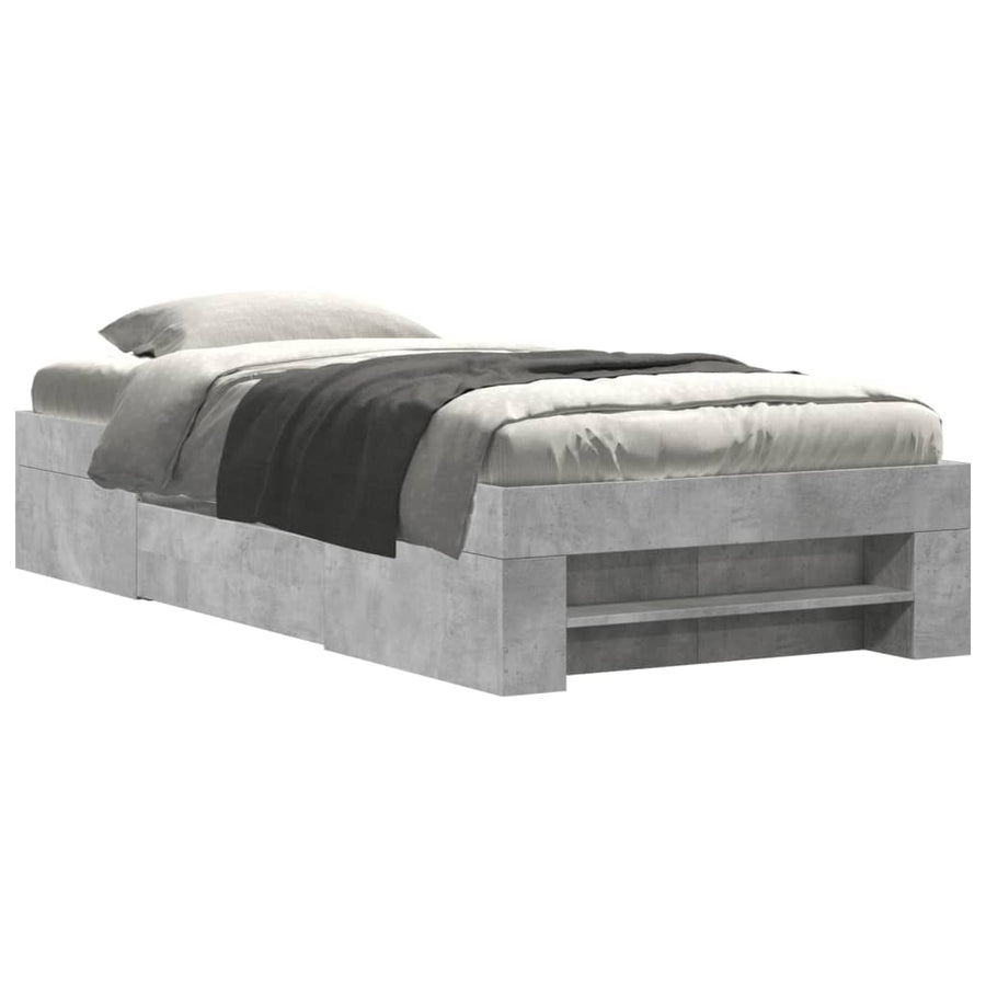 Bedframe bewerkt hout betongrijs 75x190 cm