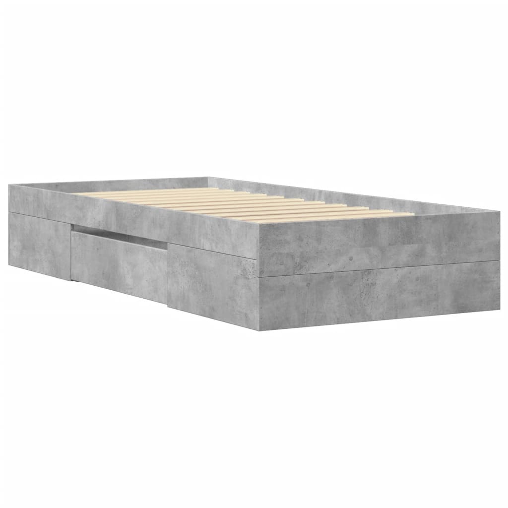 Bedframe bewerkt hout betongrijs 75x190 cm