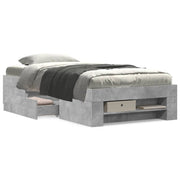 Concrete Grey Carved Wood Bed Frame 75x190 cm