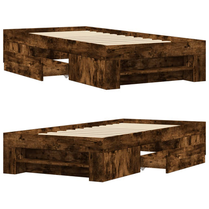 Bedframe bewerkt hout gerookt eikenkleurig 75x190 cm