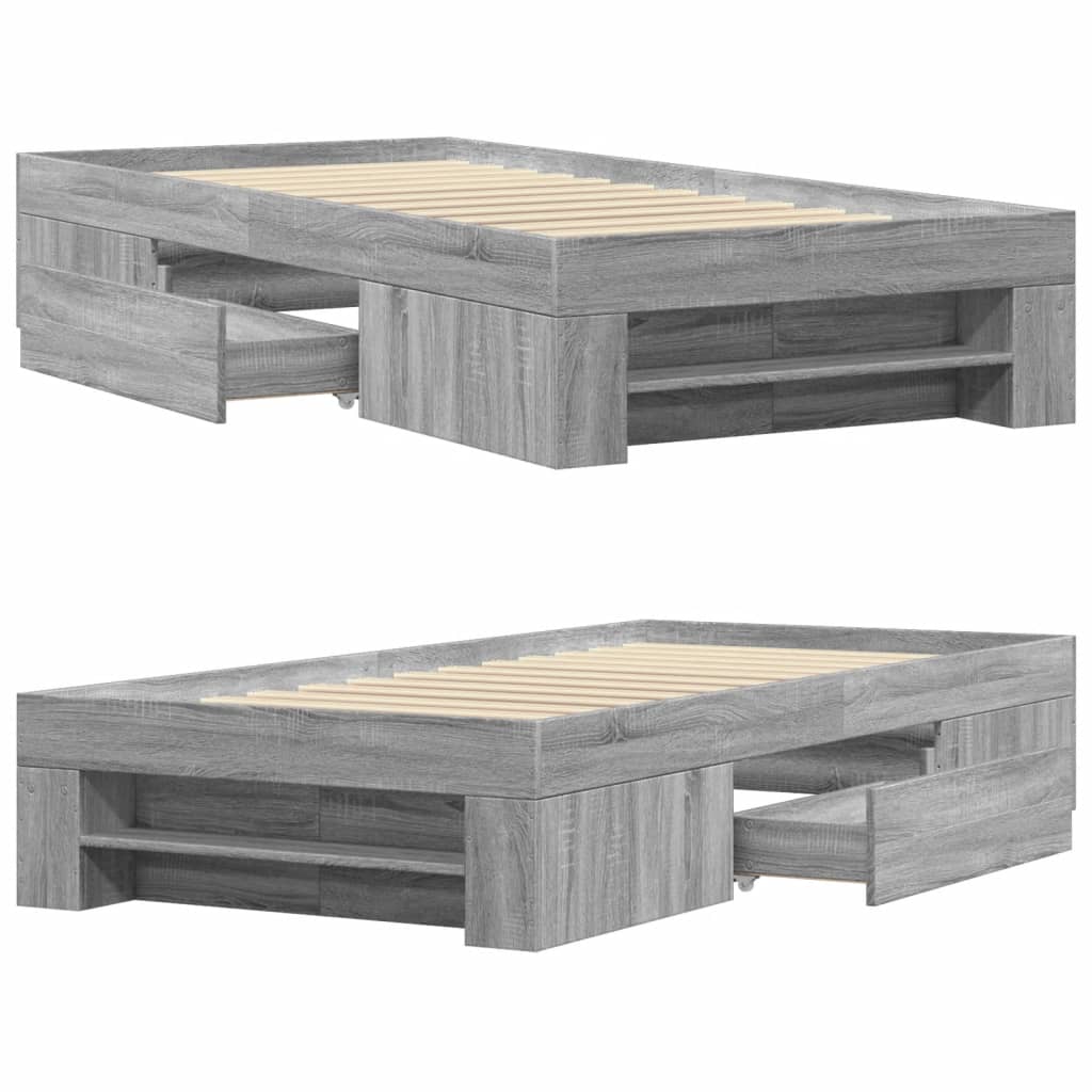 Bedframe bewerkt hout grijs sonoma eikenkleurig 75x190 cm