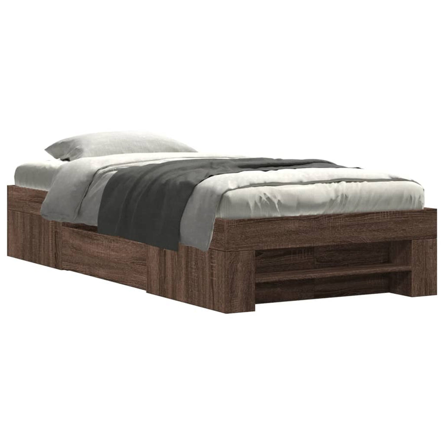 Bedframe bewerkt hout bruin eikenkleur 75x190 cm