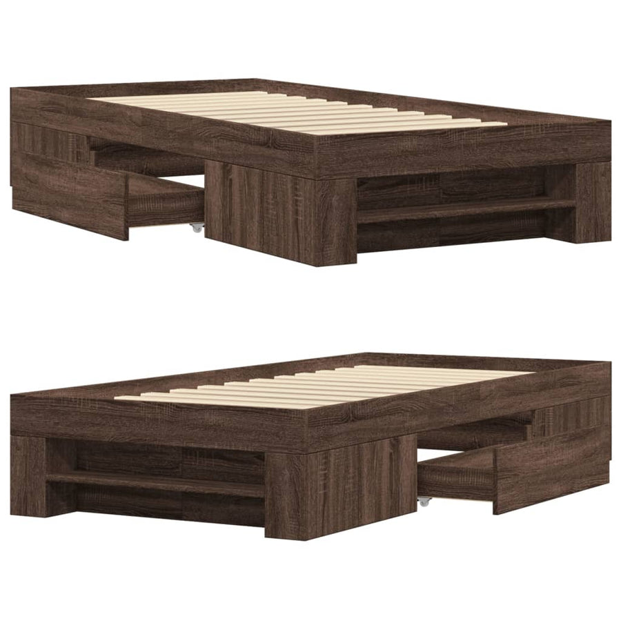 Bedframe bewerkt hout bruin eikenkleur 75x190 cm