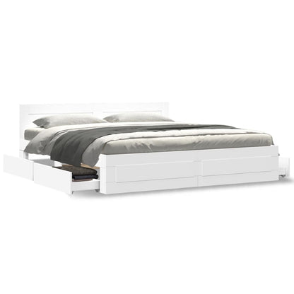Bedframe Met Hoofdeinde Zonder Matras 200 x 200 cm Wit