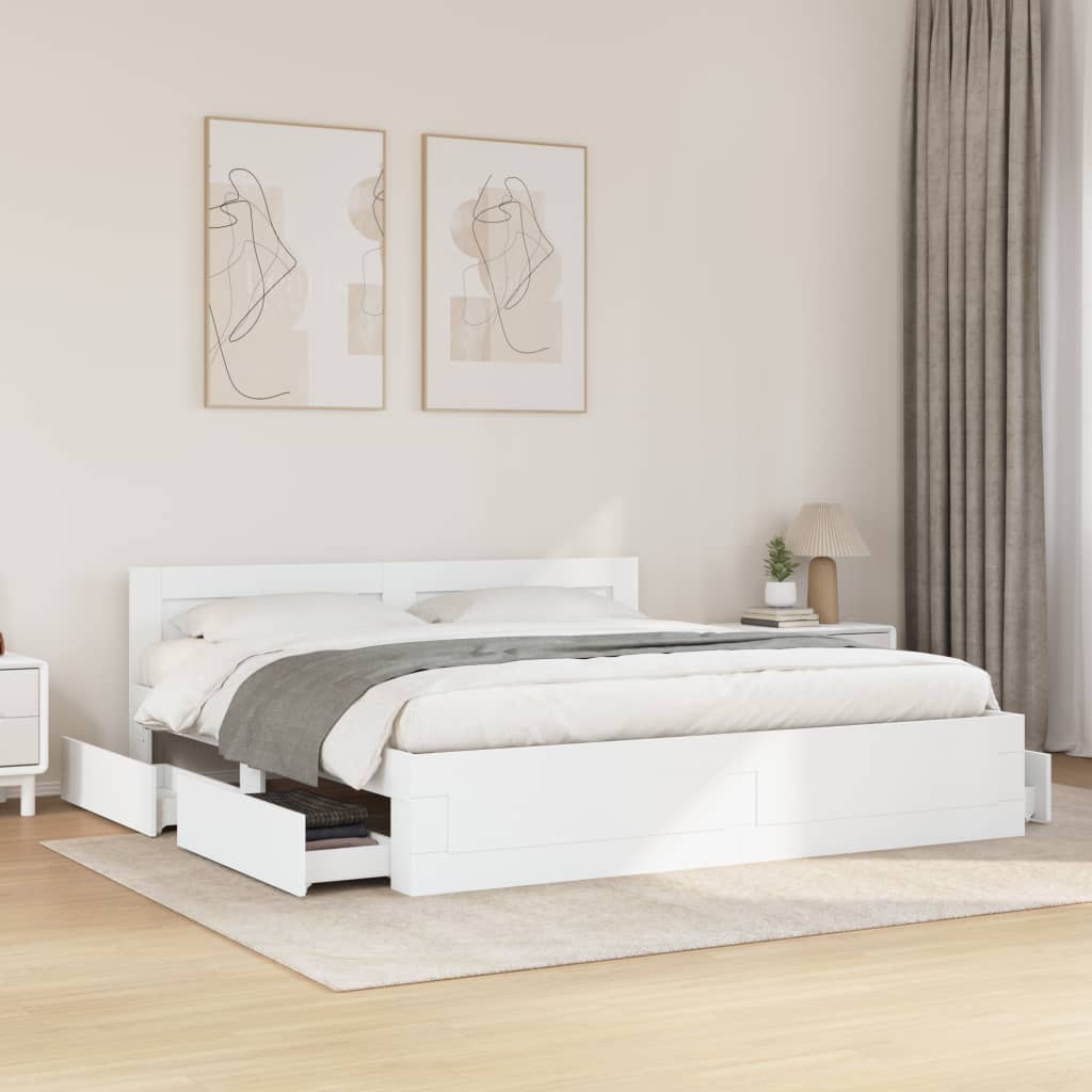 Bedframe Met Hoofdeinde Zonder Matras 200 x 200 cm Wit