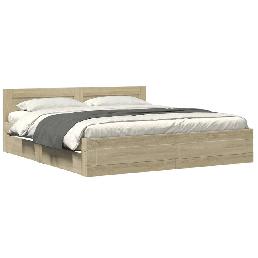 Bedframe Met Hoofdeinde Bewerkt Hout 200 x 200 cm Sonoma eiken