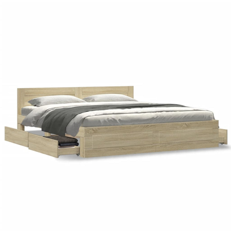 Bedframe Met Hoofdeinde Bewerkt Hout 200 x 200 cm Sonoma eiken