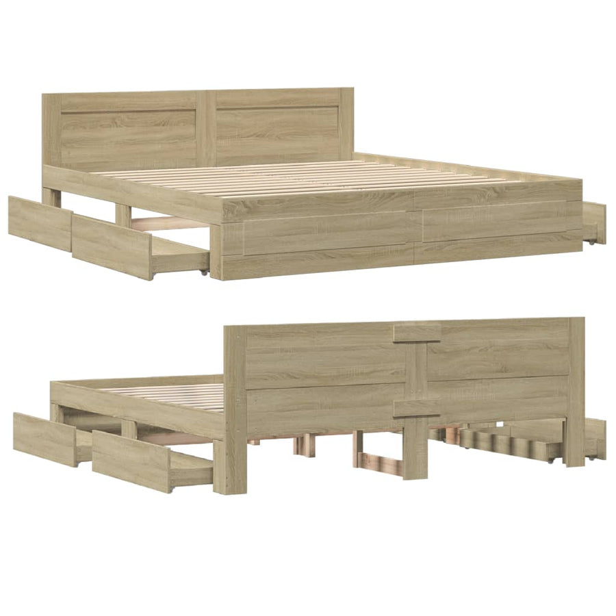 Bedframe Met Hoofdeinde Bewerkt Hout 200 x 200 cm Sonoma eiken