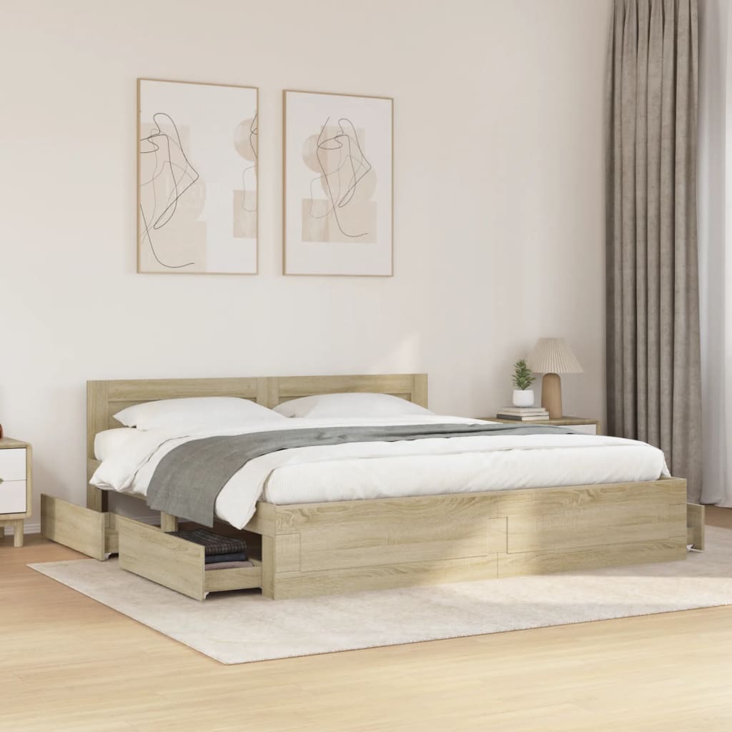 Bedframe Met Hoofdeinde Bewerkt Hout 200 x 200 cm Sonoma eiken