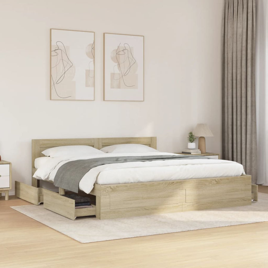 Bedframe Met Hoofdeinde Bewerkt Hout 200 x 200 cm Sonoma eiken
