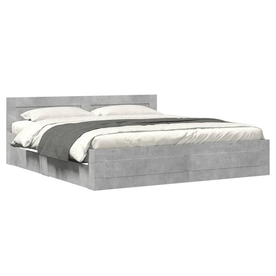 Bedframe Met Hoofdeinde Bewerkt Hout 200 x 200 cm Betongrijs
