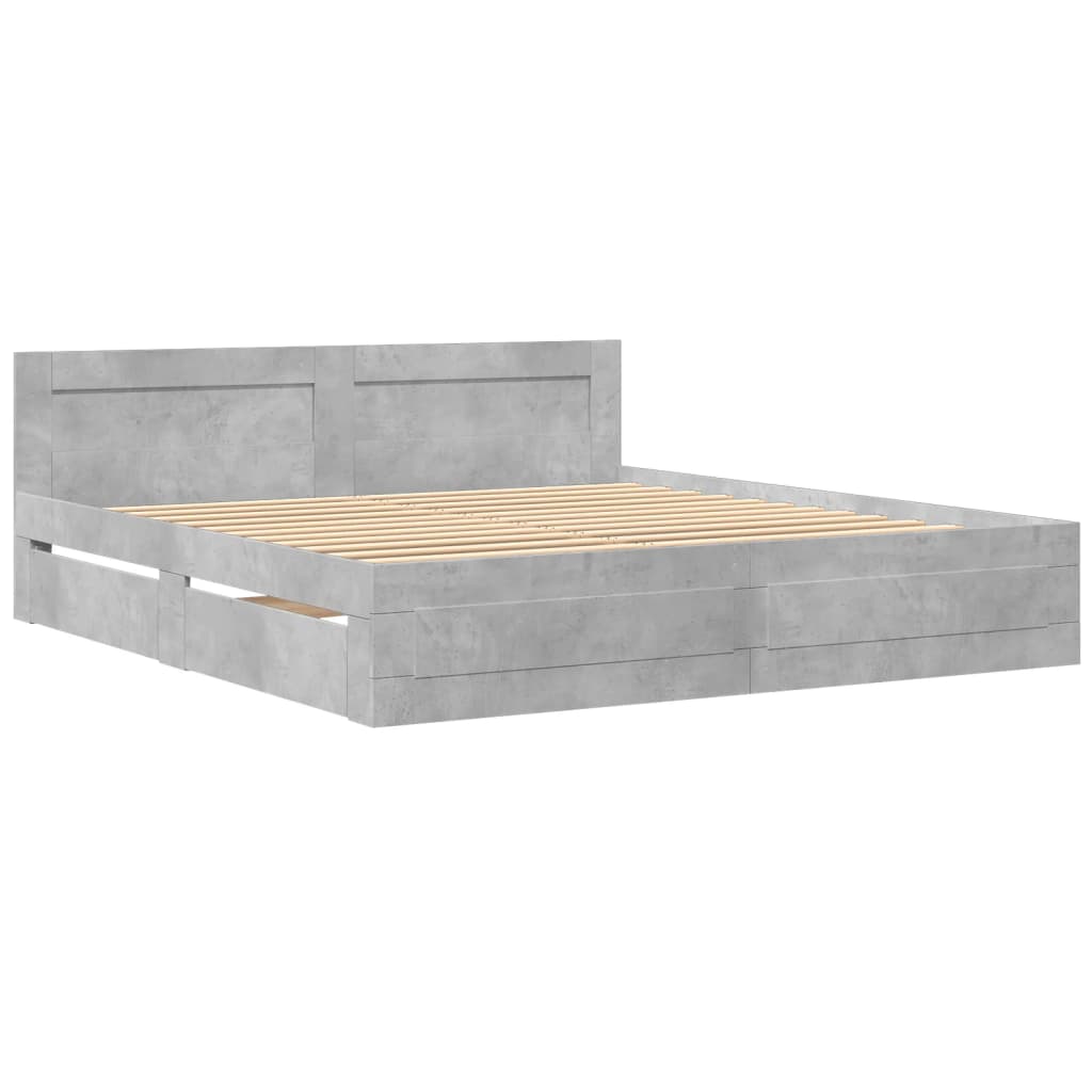 Bedframe Met Hoofdeinde Bewerkt Hout 200 x 200 cm Betongrijs
