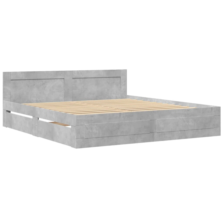 Bedframe Met Hoofdeinde Bewerkt Hout 200 x 200 cm Betongrijs