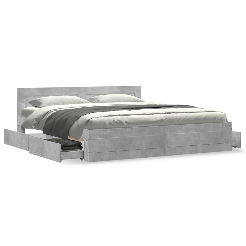 Bedframe Met Hoofdeinde Bewerkt Hout 200 x 200 cm Betongrijs