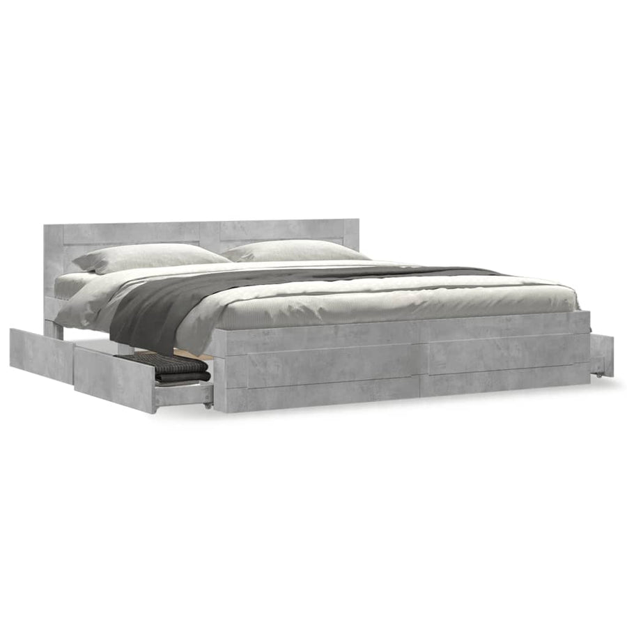 Bedframe Met Hoofdeinde Bewerkt Hout 200 x 200 cm Betongrijs