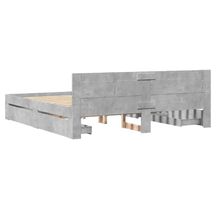 Bedframe Met Hoofdeinde Bewerkt Hout 200 x 200 cm Betongrijs