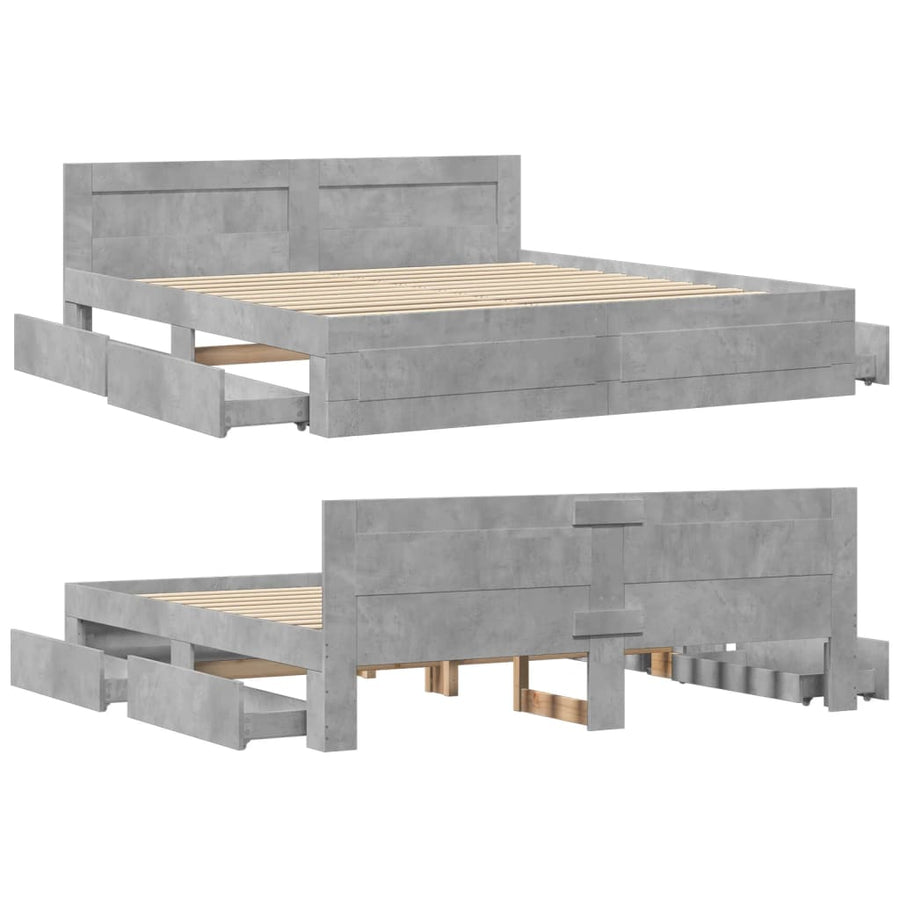 Bedframe Met Hoofdeinde Bewerkt Hout 200 x 200 cm Betongrijs