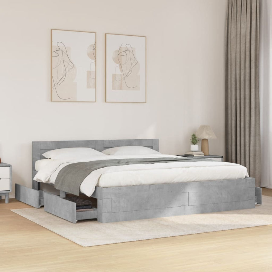 Bedframe Met Hoofdeinde Bewerkt Hout 200 x 200 cm Betongrijs