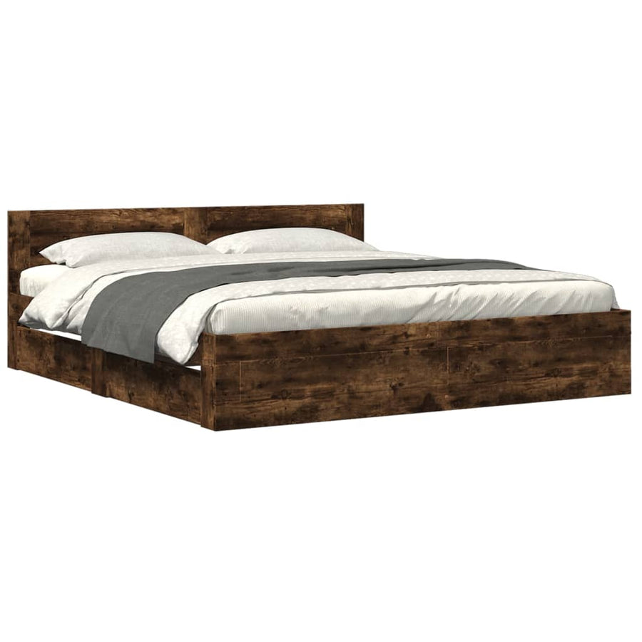 Bedframe Met Hoofdeinde Bewerkt Hout 200 x 200 cm Gerookt eiken