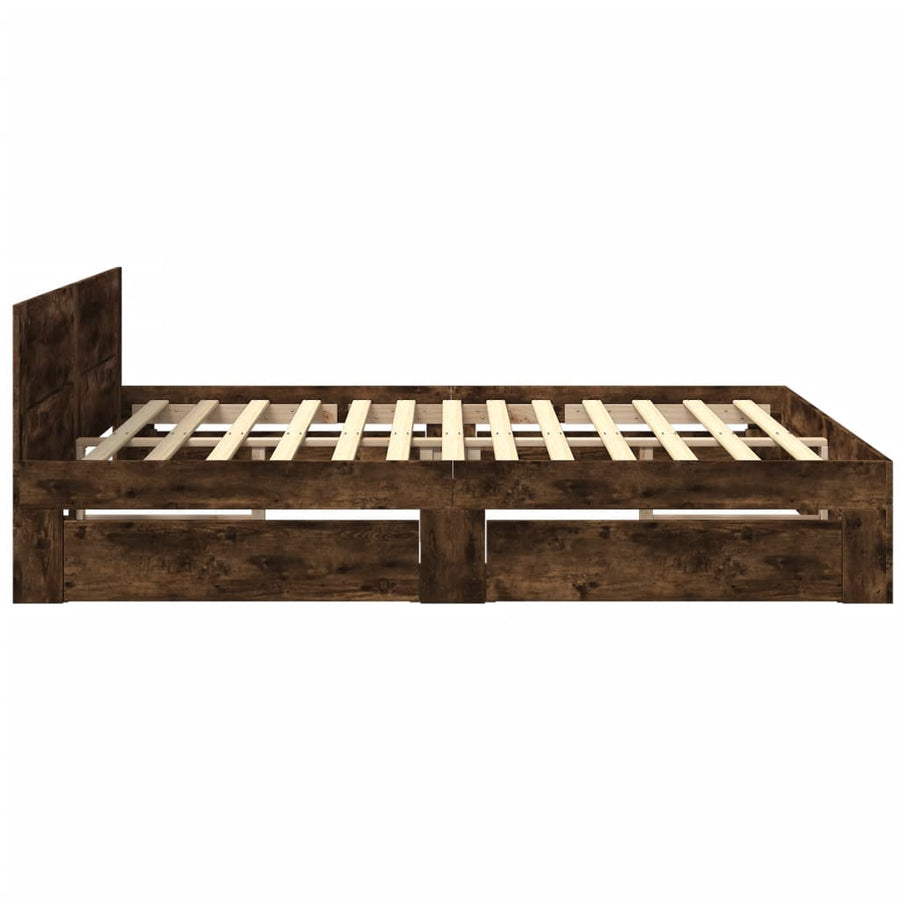 Bedframe Met Hoofdeinde Bewerkt Hout 200 x 200 cm Gerookt eiken
