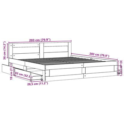 Bedframe Met Hoofdeinde Bewerkt Hout 200 x 200 cm Gerookt eiken