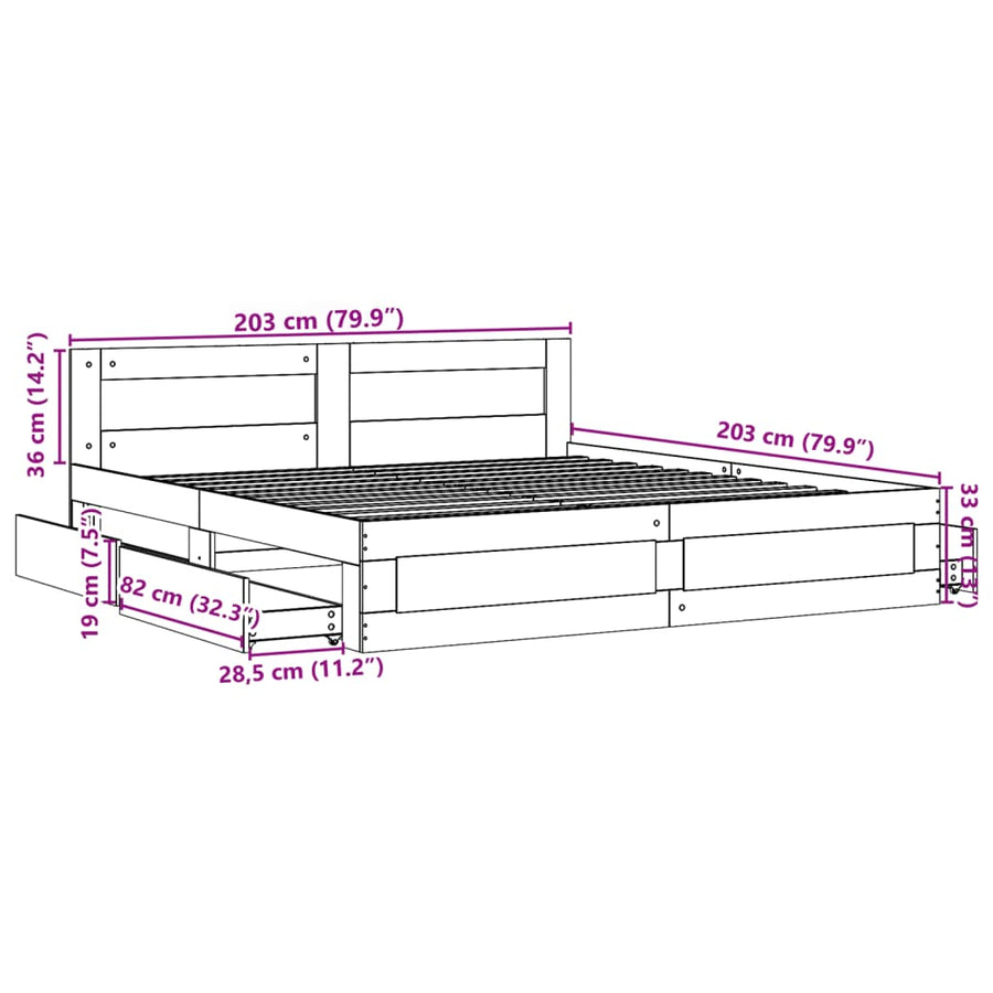 Bedframe Met Hoofdeinde Bewerkt Hout 200 x 200 cm Gerookt eiken