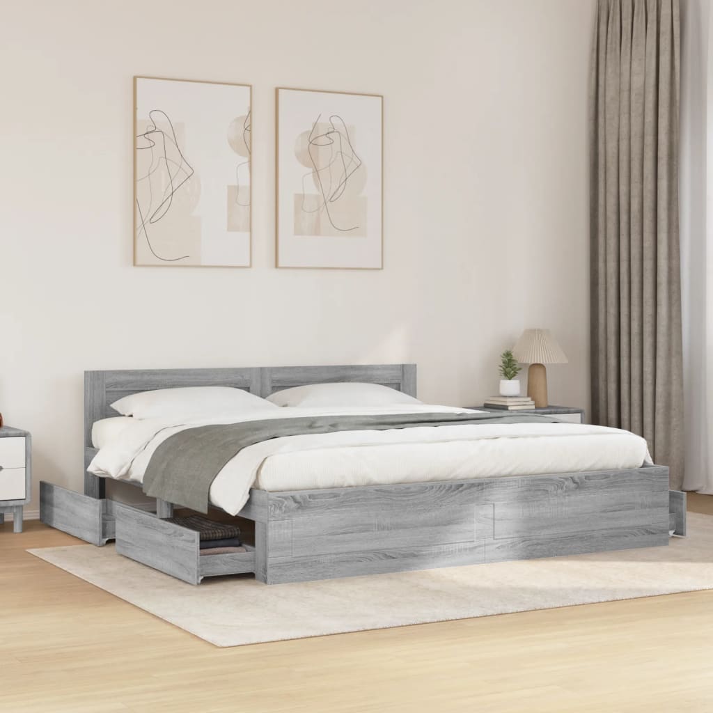 Bedframe met hoofdeinde bewerkt hout grijs sonoma 200x200 cm