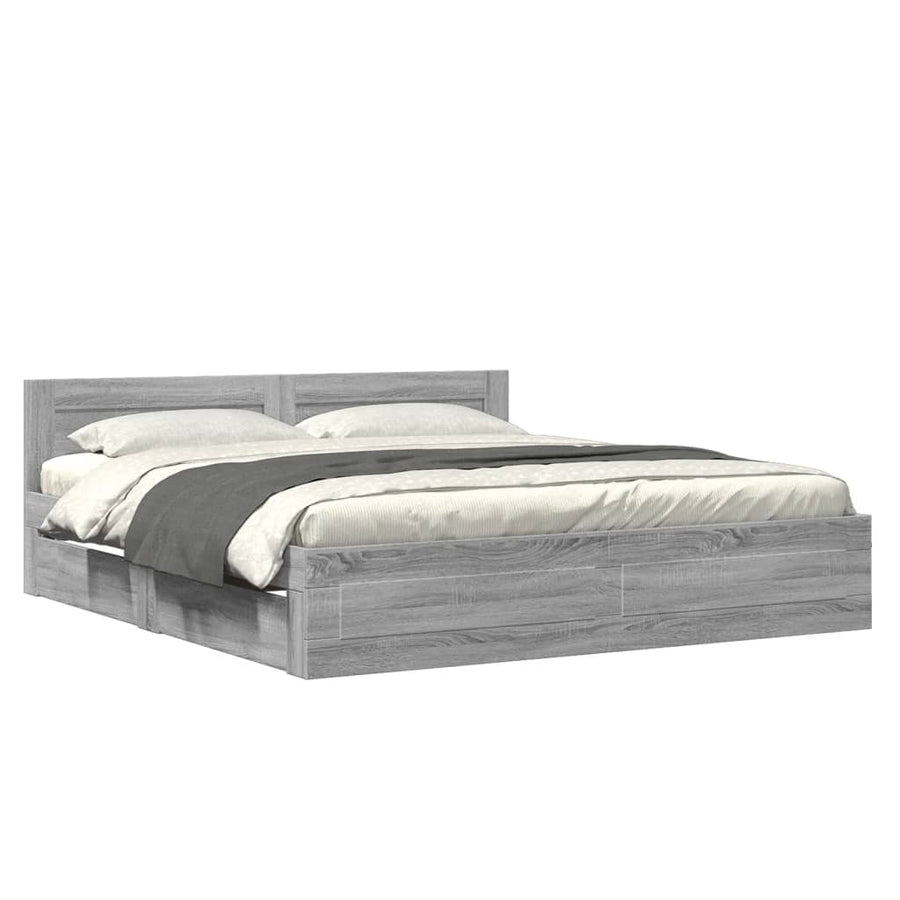 Bedframe met hoofdeinde bewerkt hout grijs sonoma 200x200 cm