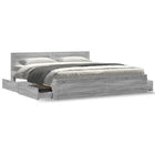 Bed frame with headboard engineered wood grey Sonoma 200x200 cm