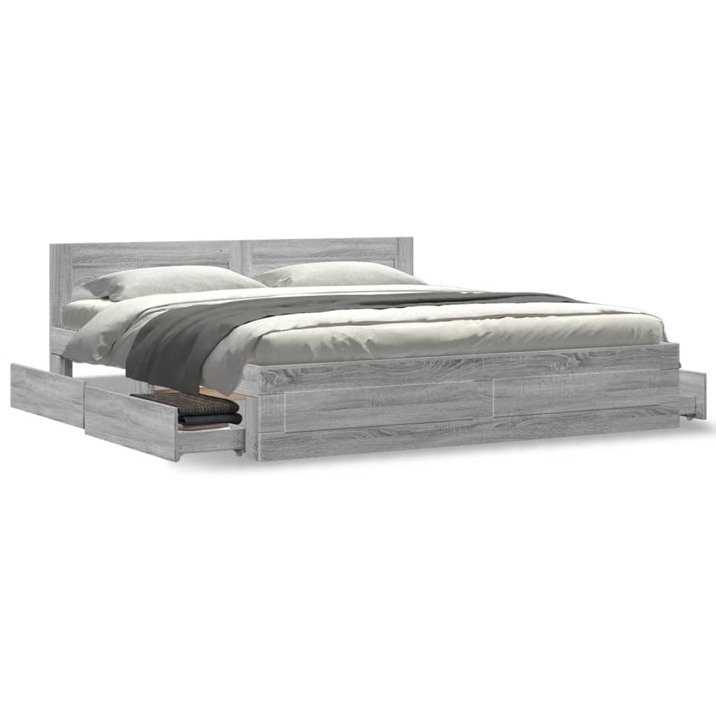 Bedframe met hoofdeinde bewerkt hout grijs sonoma 200x200 cm